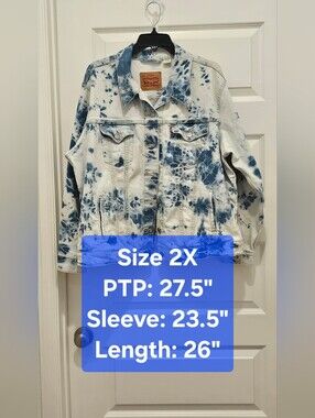 Levi's Tie Dye Bleached Denim Trucker Jacket Plus Size 2X Cloudy Daze GUC